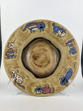 Vintage Mara Mexico Pottery Large Centerpiece Counsel Bowl Dish Cats Rim